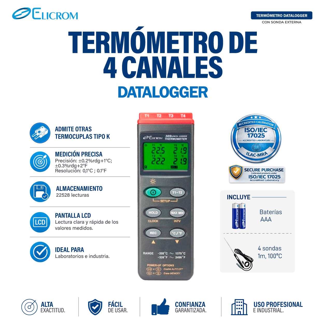 Termómetro Datalogger de 4 canales - Imagen 2
